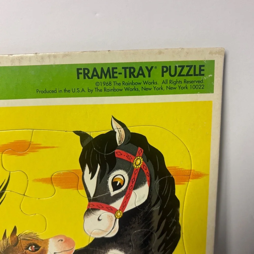 Vintage 1968 Rainbow Works Happy Horses Frame-Tray Puzzle 75908-3 Retro Decor